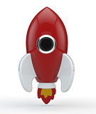 3D render of a symbolic rocket colored in red with flames 