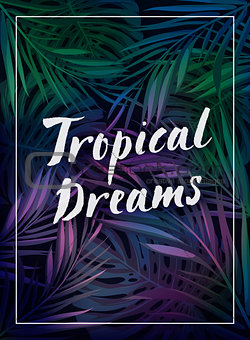 Summer tropical hawaiian background with palm tree leavs and exotic plants