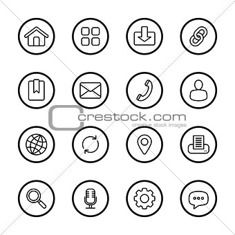 black line web icon set with circle frame