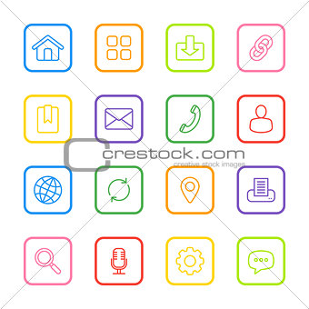 colorful line web icon set with rounded rectangle frame