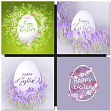 Easter set with easter eggs on purple background.