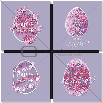 Easter set with easter eggs on purple background.