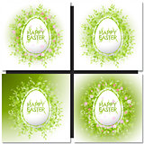 Easter set with easter eggs on green background.
