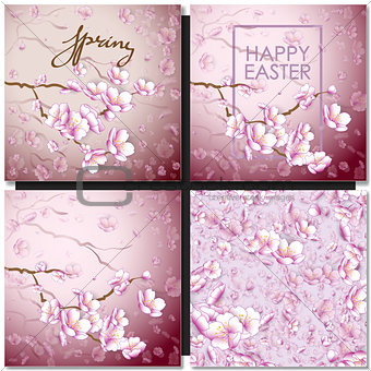 Set of greeting cards with a blossom sakura for your design