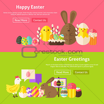Easter Greetings Flat Website Banners Set