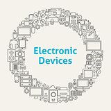 Electronic Devices Line Art Icons Set Circle
