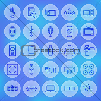 Line Circle Web Gadgets and Devices Icons Set