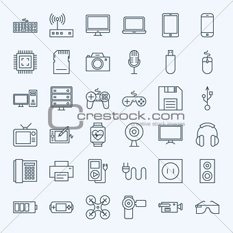 Line Gadgets and Devices Icons Set