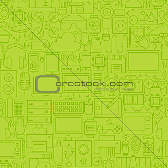 Thin Green Gadgets and Devices Line Seamless Pattern