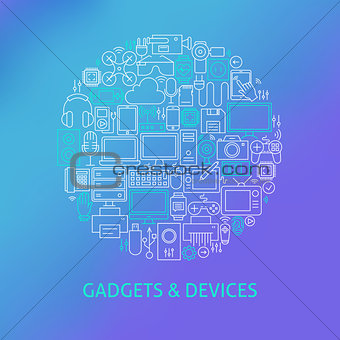 Thin Line Electronics and Gadgets Icons Set Circle Concept