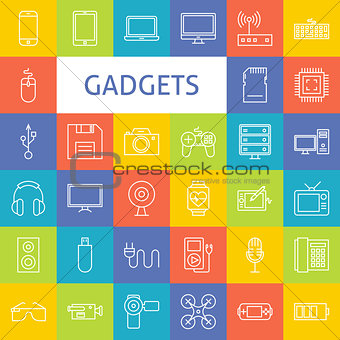 Vector Line Art Electronic Gadgets Icons Set