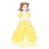 Beautiful brunette princess, naughty princess in yellow dress