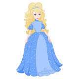 Blonde princess in shine blue dress with spangles