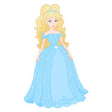 Gentle princess in shine cyan dress with spangles