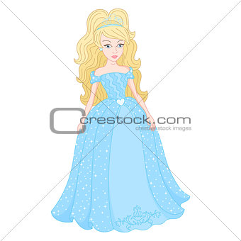 Gentle princess in shine cyan dress with spangles