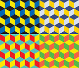 Seamless geometric colorful vector background. Cube shapes. Optical illusion