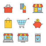 Online shopping outline flat icons