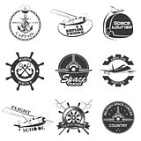 Set of vintage space, nautical, aeronautics flight  emblems