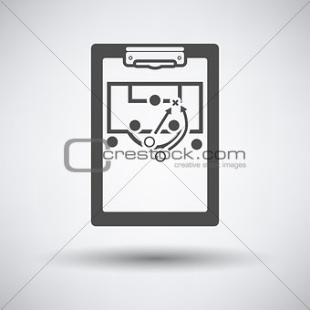 Soccer coach tablet with scheme of game icon 