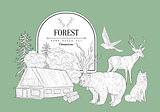 Forest Themed Vintage Sketch