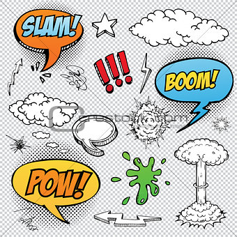 Collection of multicolored hand drawn comic sound Effects