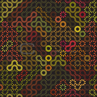 Vector Seamless Rounded Dashed Line Random Sunburst Multicolor Circles Pattern