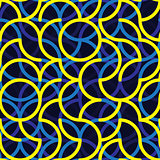 Vector Seamless Blue Yellow Iregular Rounded Lines Geometric Pattern