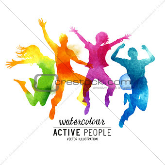 Watercolour Jumping People Vector