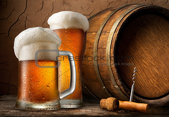 Cold beer and barrel