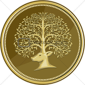 Deer Head Tree Antler Gold Coin Retro