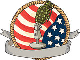 Grenade Microphone USA Flag Circle Retro