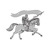 Knight Riding Horse Shield Lance Flag Retro