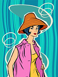 Fashion retro girl in the sun hat