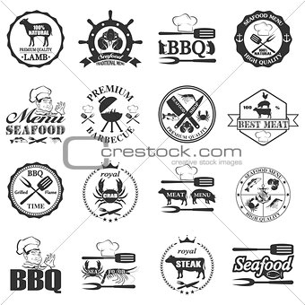 set of seafood labels and butcher shop labels.