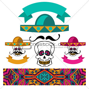 abstract ethnic festive mexican symbol set