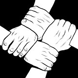 Black and white hands solidarity friendship