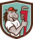 Horse Plumber  Monkey Wrench Crest Cartoon