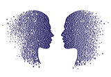 Man and woman head icons. Abstract couple face  with gradient circles