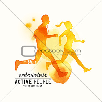 Watercolour running People Vector
