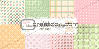 Collection of 8 retro different vector seamless patterns 