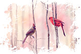 Two Northern Cardinals Watercolor