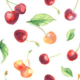 seamless pattern with cherries and leaves 