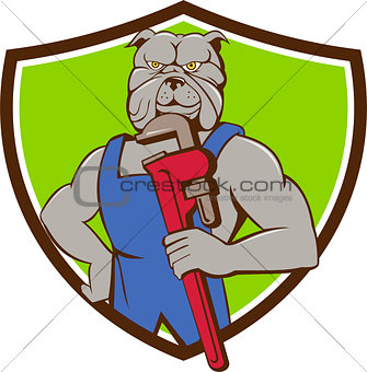 Bulldog Plumber Monkey Wrench Crest Cartoon