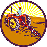 Farmer On Tractor Circle Retro