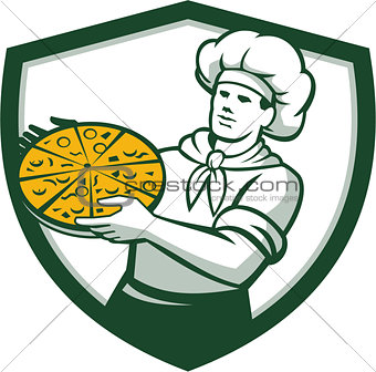 Pizza Chef Holding Pizza Shield Retro