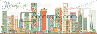 Abstract Houston Skyline with Color Buildings Sky. 