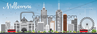 Melbourne Skyline with Gray Buildings and Blue Sky. 