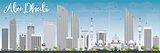 Abu Dhabi City Skyline with Gray Buildings and Blue Sky. 