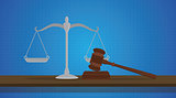 gavel with scale judge object isolated blue background