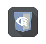 vector round icon of web shield with R letter programming language - isolated flat design illustration